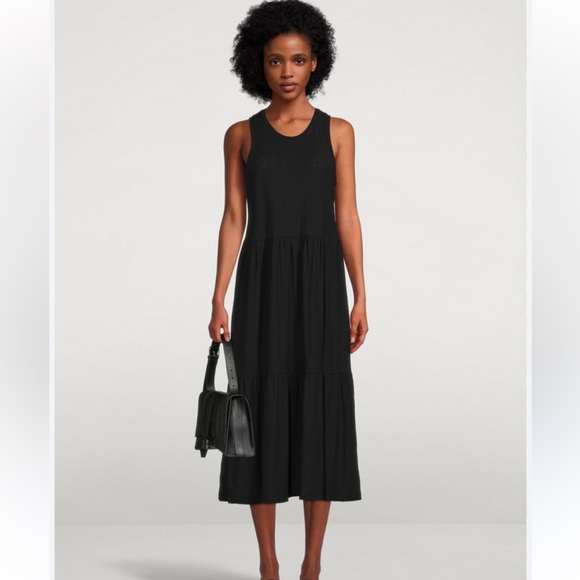 Nation LTD Melissa tiered Pima cotton ribbed trim S Black Sleeveless Dress - Picture 13 of 13